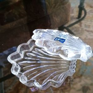 Hand cut 24% lead Crystal Trinket box , Yugoslavia 4" long Gift Shell Vintage